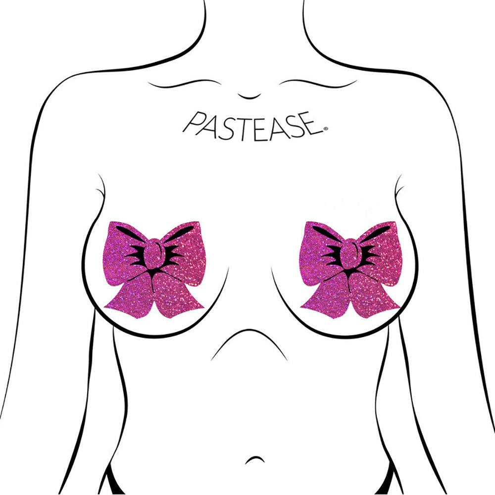 Pastease Bow Hot Pink Glitter Nipple Pasties – 3.3 x 3.1 inches