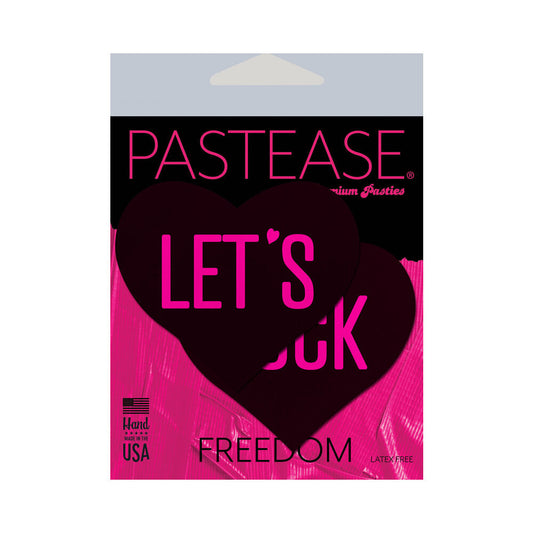 Pastease Love: Let's Fuck Black Heart Nipple Pasties - Black on Neon Pink Base
