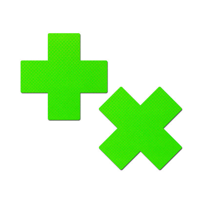 Pastease Plus X Neon Green Cross Nipple Pasties – Lycra Adhesive Cover