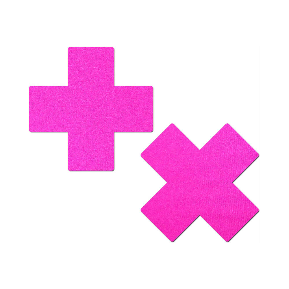 Pastease Plus X Neon Pink Day-Glow Lycra Cross Nipple Pasties