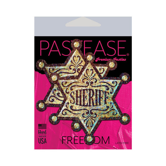 Pastease Sheriff Star Glittering Golden Nipple Pasties – 3 x 3.4 inches