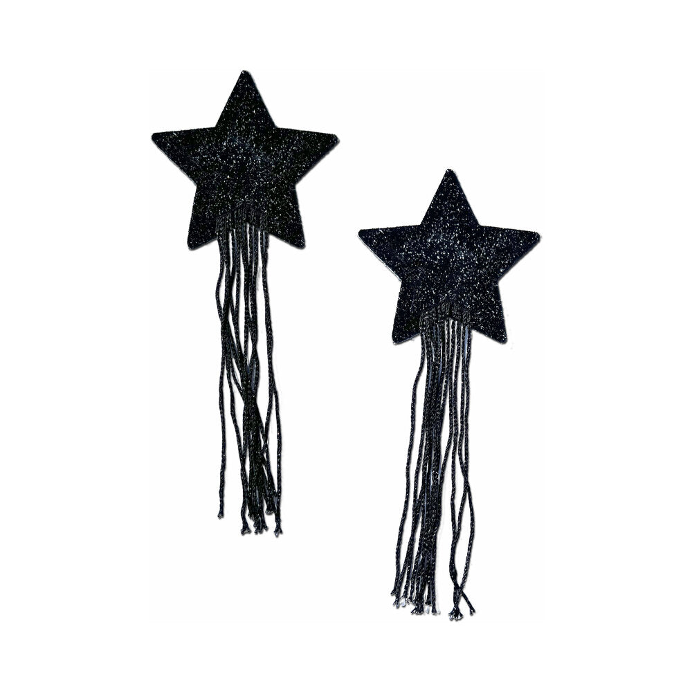 Pastease Black Sparkle Star Nipple Pasties with Long Fringe