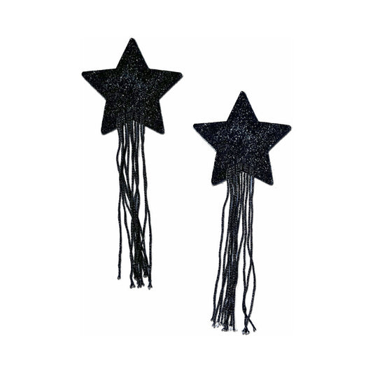 Pastease Black Sparkle Star Nipple Pasties with Long Fringe