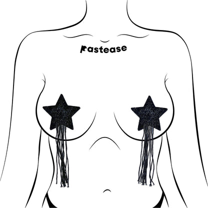 Pastease Black Sparkle Star Nipple Pasties with Long Fringe