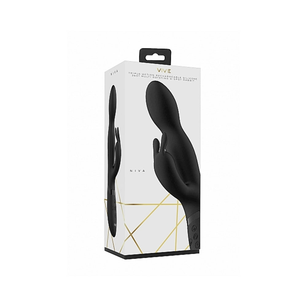VIVE NIVA Rechargeable 360° Rotating Silicone Rabbit Vibrator - Black