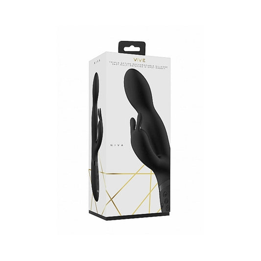 VIVE NIVA Rechargeable 360° Rotating Silicone Rabbit Vibrator - Black