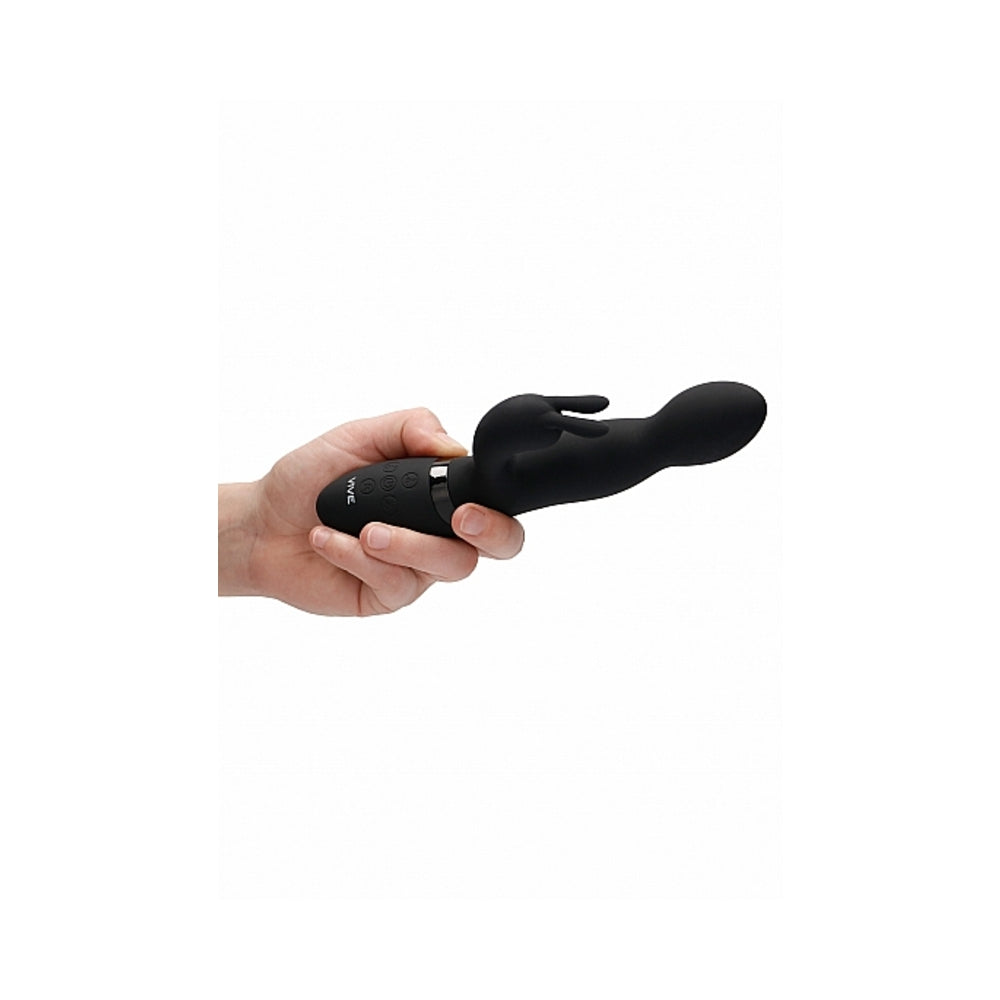 VIVE NIVA Rechargeable 360° Rotating Silicone Rabbit Vibrator - Black