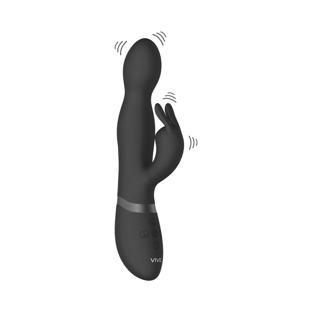 VIVE NIVA Rechargeable 360° Rotating Silicone Rabbit Vibrator - Black
