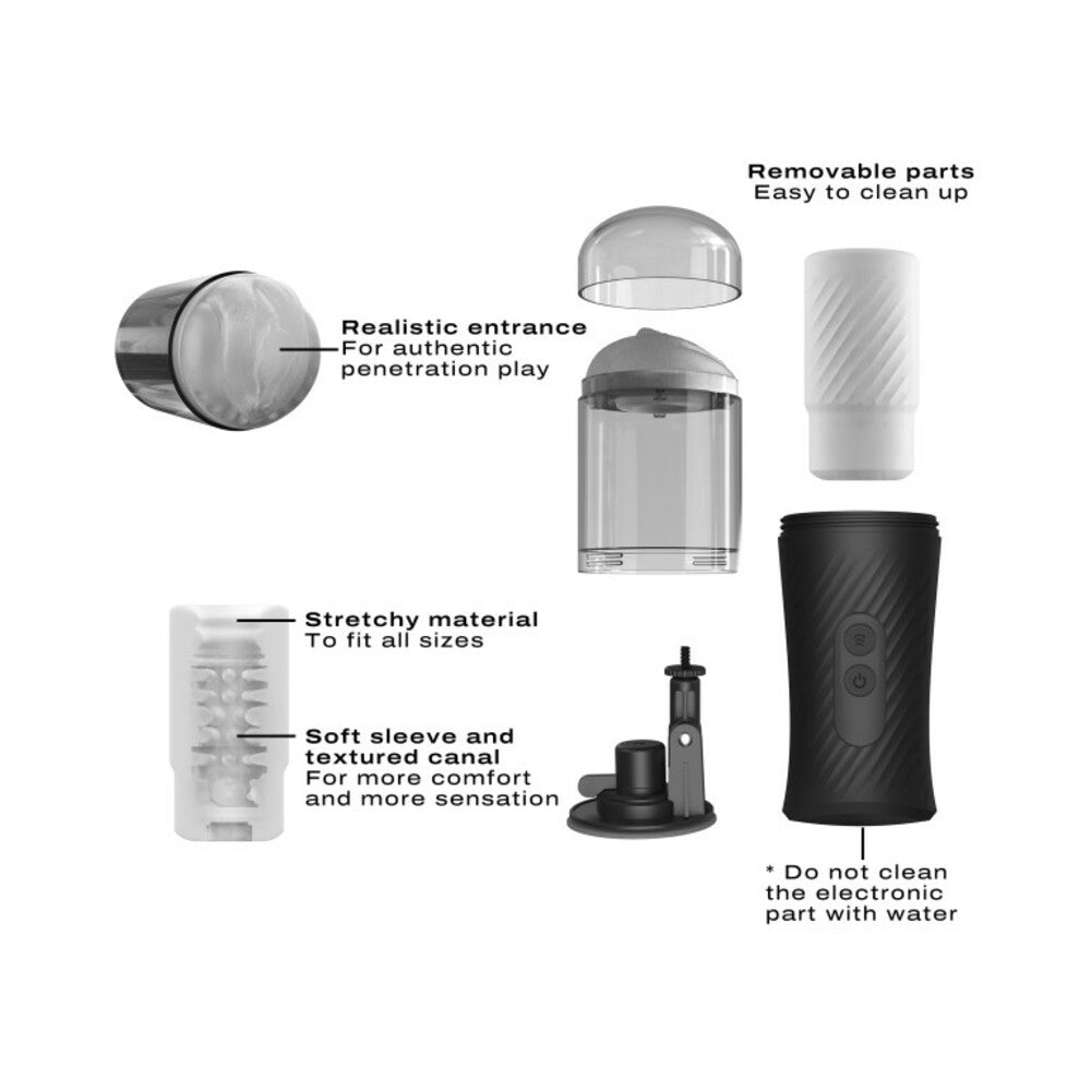 Dorcel Thrust Blow Rechargeable Thrusting Vaginal Masturbator with Suction Cup – Black