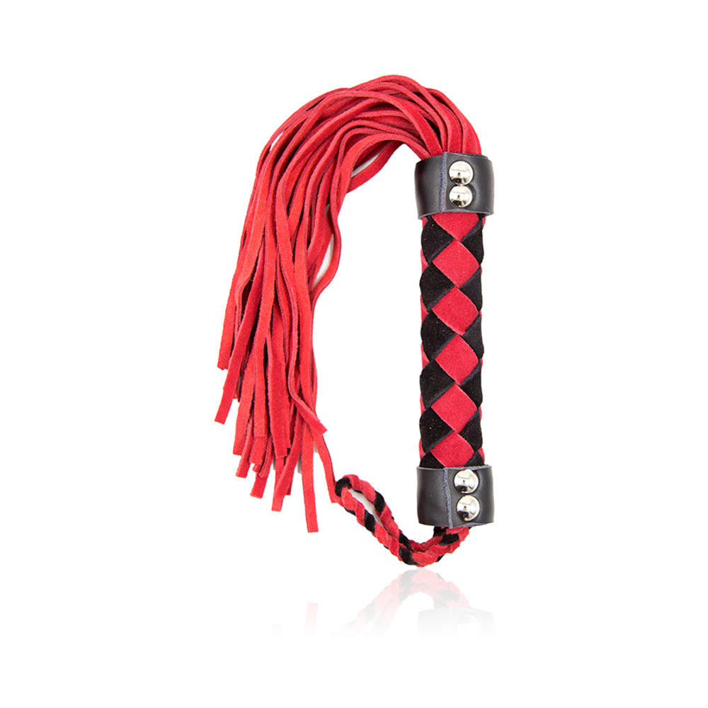 Ple''sur Leather Flogger 15.5 in. – Red – Handcrafted with Woven Handle