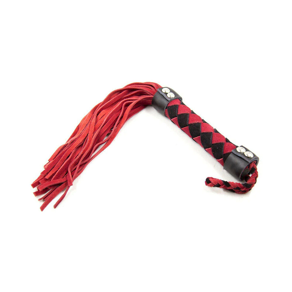 Ple''sur Leather Flogger 15.5 in. – Red – Handcrafted with Woven Handle