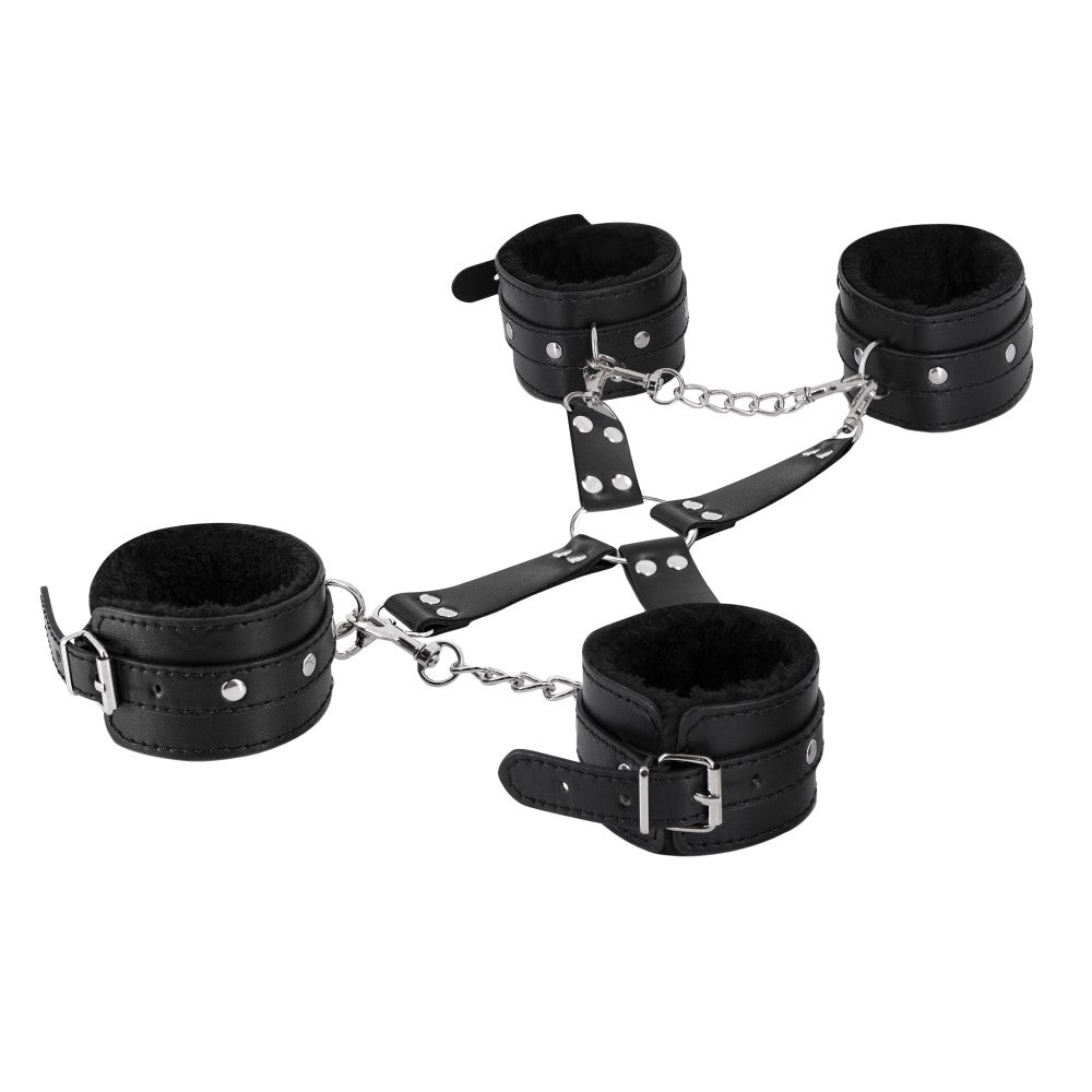 Male Power All 4's Fuzzy Cuff Set – Adjustable Leather Cuffs with Faux Fur Lining – Black