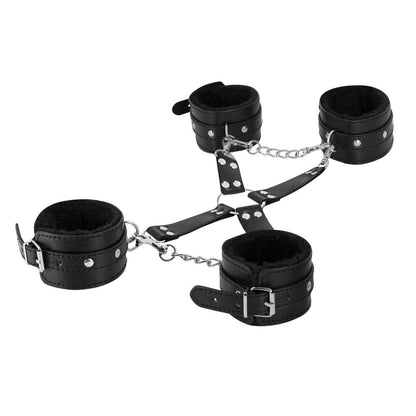Male Power All 4's Fuzzy Cuff Set – Adjustable Leather Cuffs with Faux Fur Lining – Black