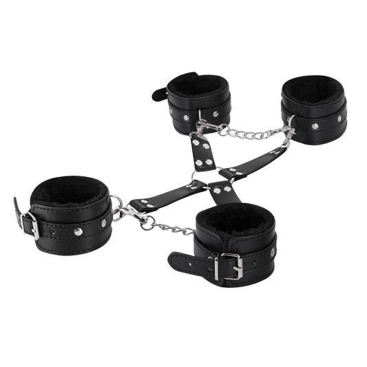 Male Power All 4's Fuzzy Cuff Set – Adjustable Leather Cuffs with Faux Fur Lining – Black