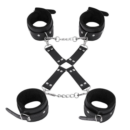 Male Power All 4's Fuzzy Cuff Set – Adjustable Leather Cuffs with Faux Fur Lining – Black