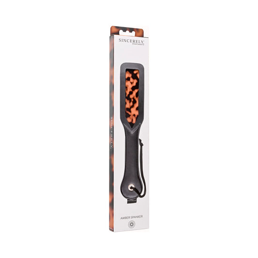 Sportsheets Amber Layered Spanker with Rawhide Leash – Tortoiseshell