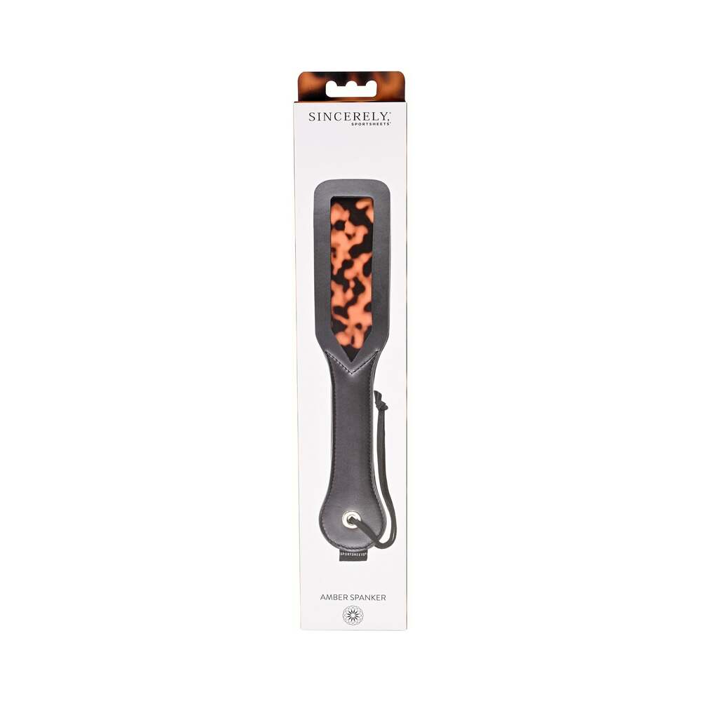 Sportsheets Amber Layered Spanker with Rawhide Leash – Tortoiseshell