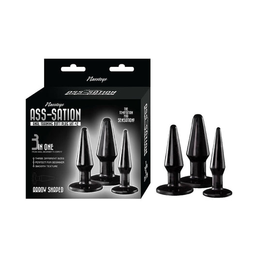 Ass-Sation Anal Training Butt Plug Kit #2 - Black - Three Sizes for Beginners