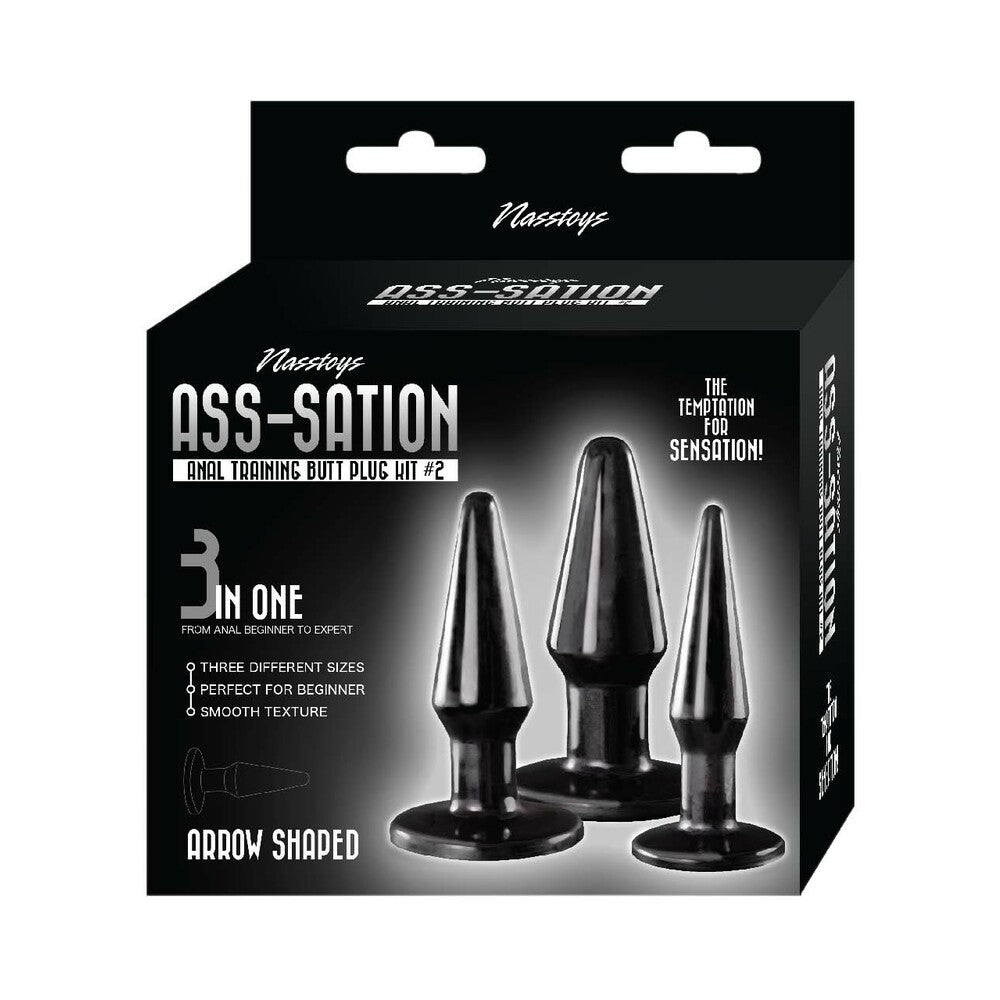 Ass-Sation Anal Training Butt Plug Kit #2 - Black - Three Sizes for Beginners