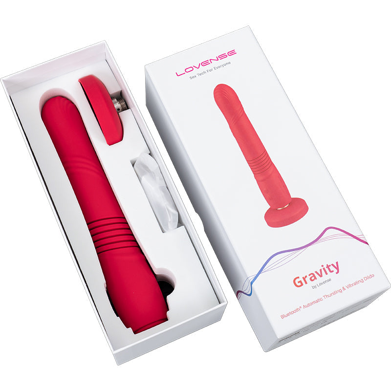 Lovense Gravity Thrusting Dildo – App Controlled, Automatic Thrusting & Vibrating – Hot Pink