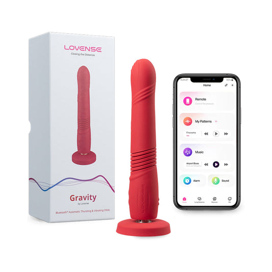 Lovense Gravity Thrusting Dildo – App Controlled, Automatic Thrusting & Vibrating – Hot Pink
