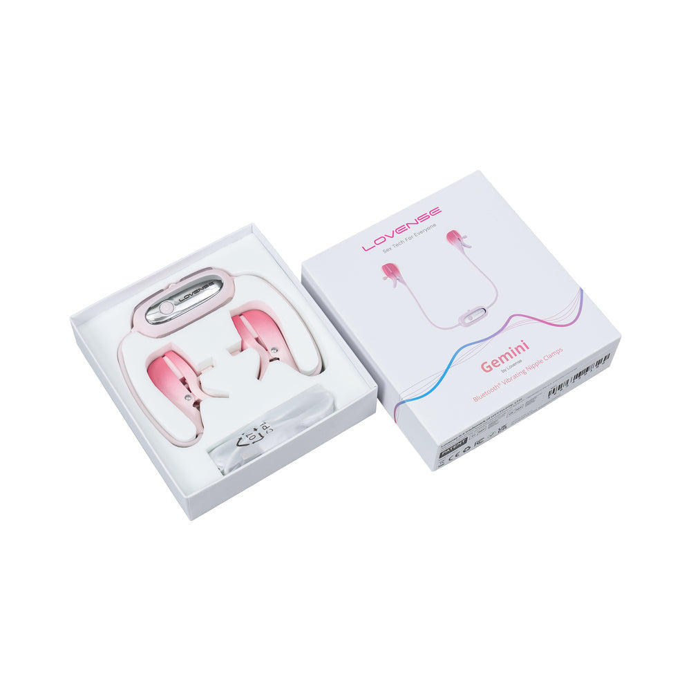 Lovense Gemini App-Controlled Adjustable Vibrating Nipple Clamps – Light Pink