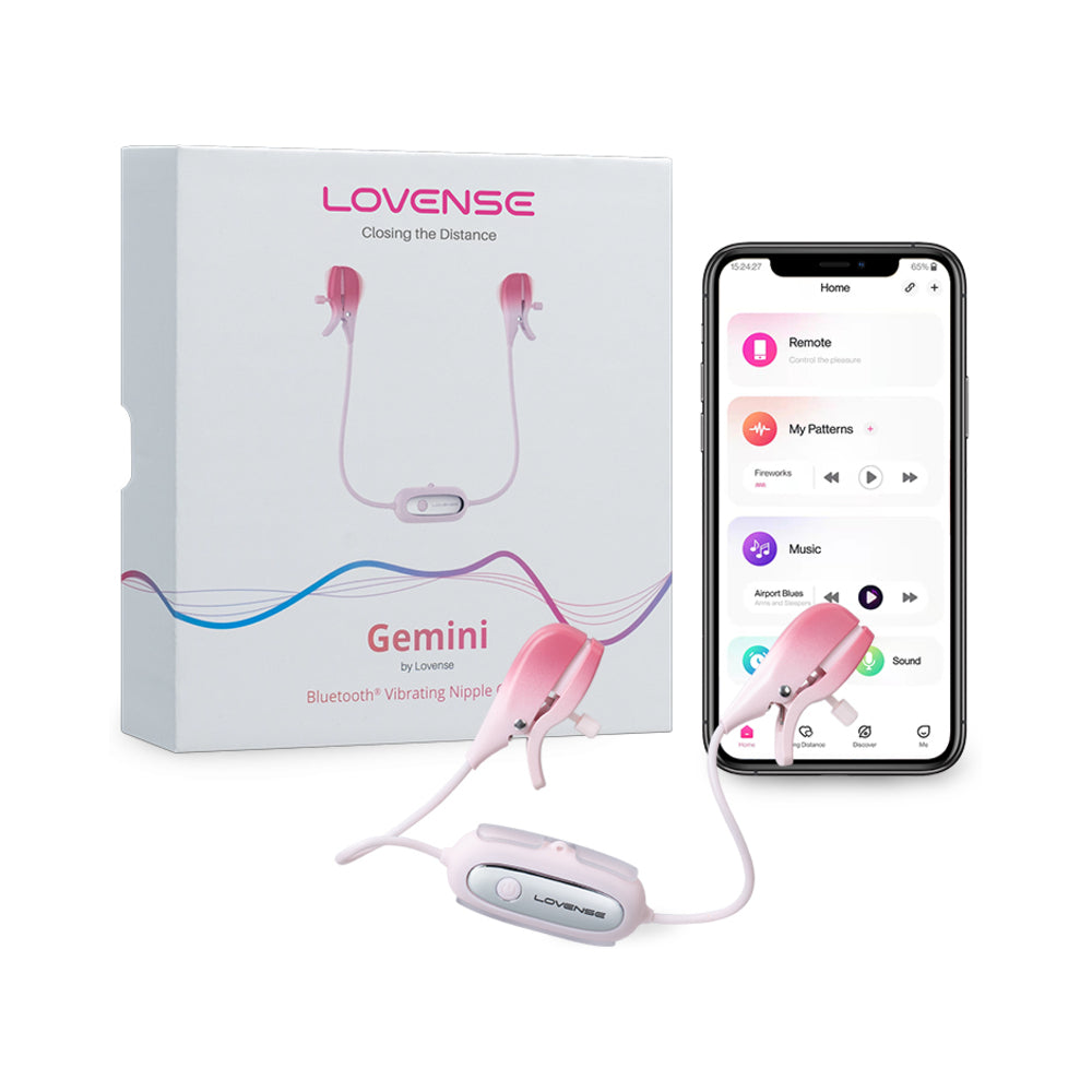 Lovense Gemini App-Controlled Adjustable Vibrating Nipple Clamps – Light Pink