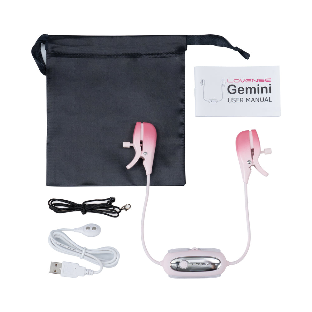 Lovense Gemini App-Controlled Adjustable Vibrating Nipple Clamps – Light Pink