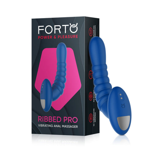 Forto Ribbed Pro Rechargeable Silicone Vibrating Anal Massager – Blue