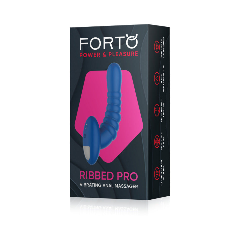 Forto Ribbed Pro Rechargeable Silicone Vibrating Anal Massager – Blue