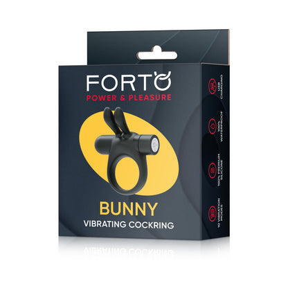 Forto Bunny Rechargeable Silicone Vibrating Cockring with Stimulating Ears - Black