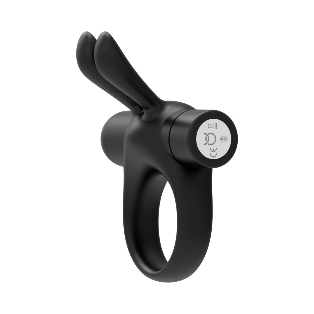 Forto Bunny Rechargeable Silicone Vibrating Cockring with Stimulating Ears - Black