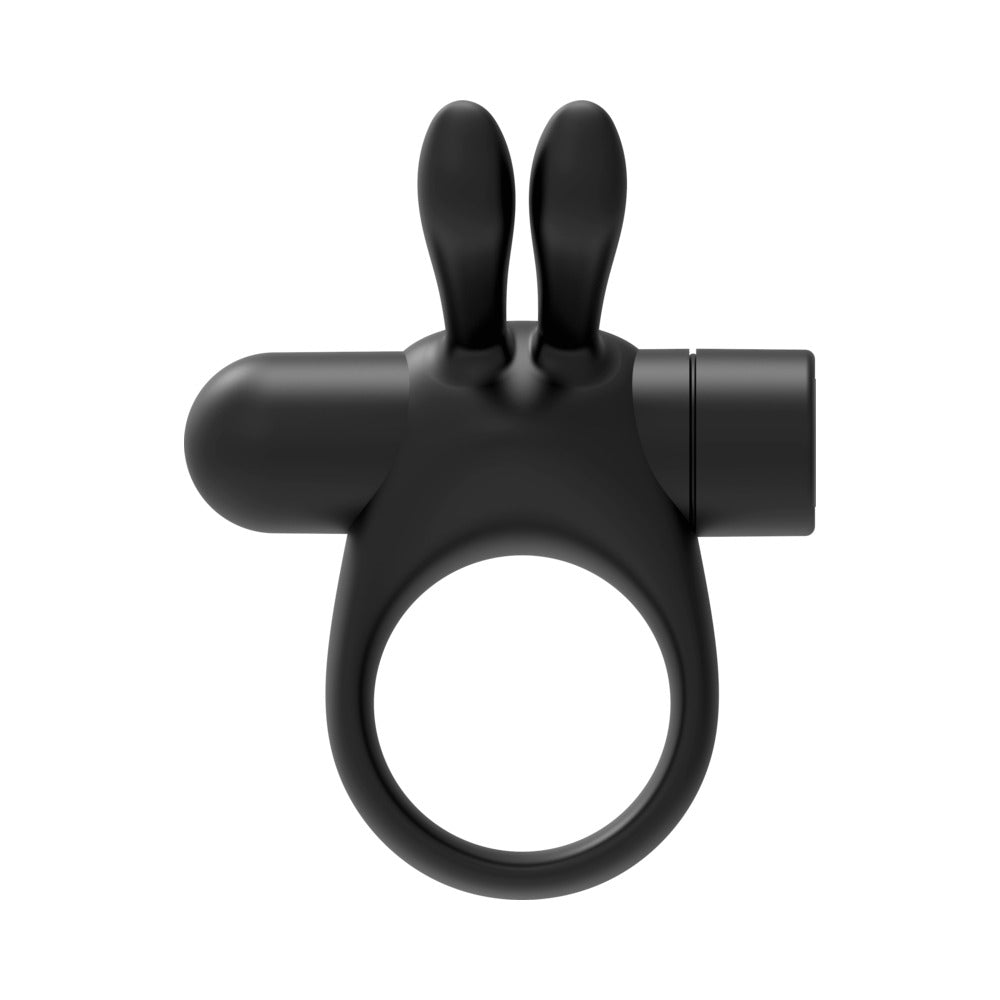 Forto Bunny Rechargeable Silicone Vibrating Cockring with Stimulating Ears - Black