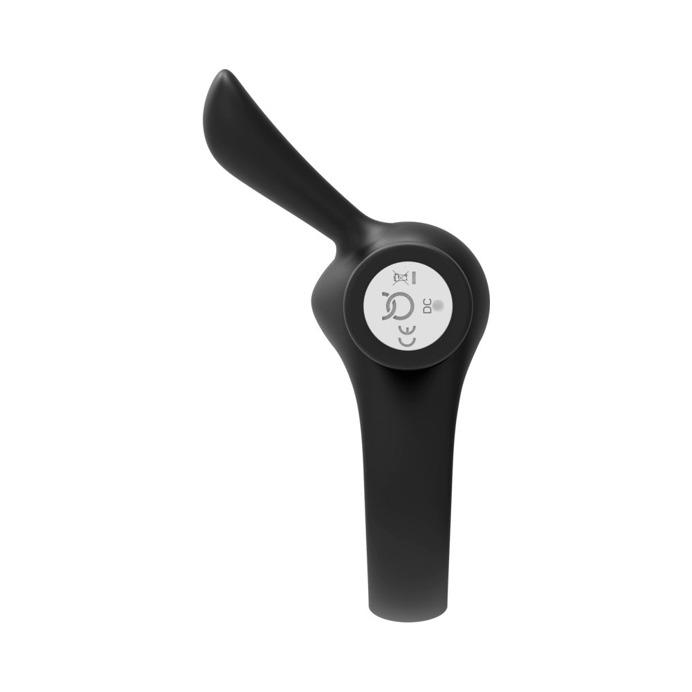 Forto Bunny Rechargeable Silicone Vibrating Cockring with Stimulating Ears - Black