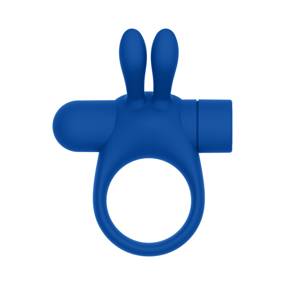 Forto Bunny Rechargeable Silicone Vibrating Cockring with Stimulating Ears – Blue