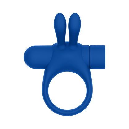 Forto Bunny Rechargeable Silicone Vibrating Cockring with Stimulating Ears – Blue