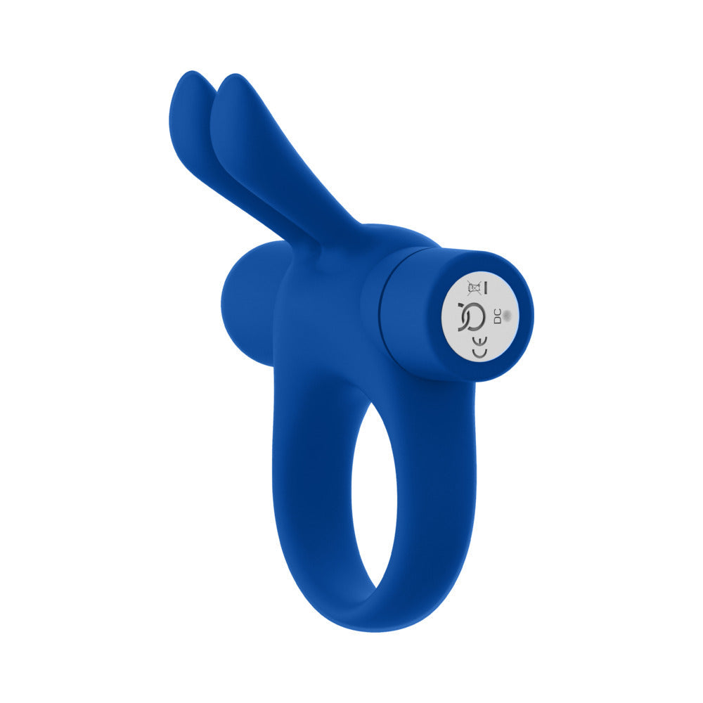 Forto Bunny Rechargeable Silicone Vibrating Cockring with Stimulating Ears – Blue