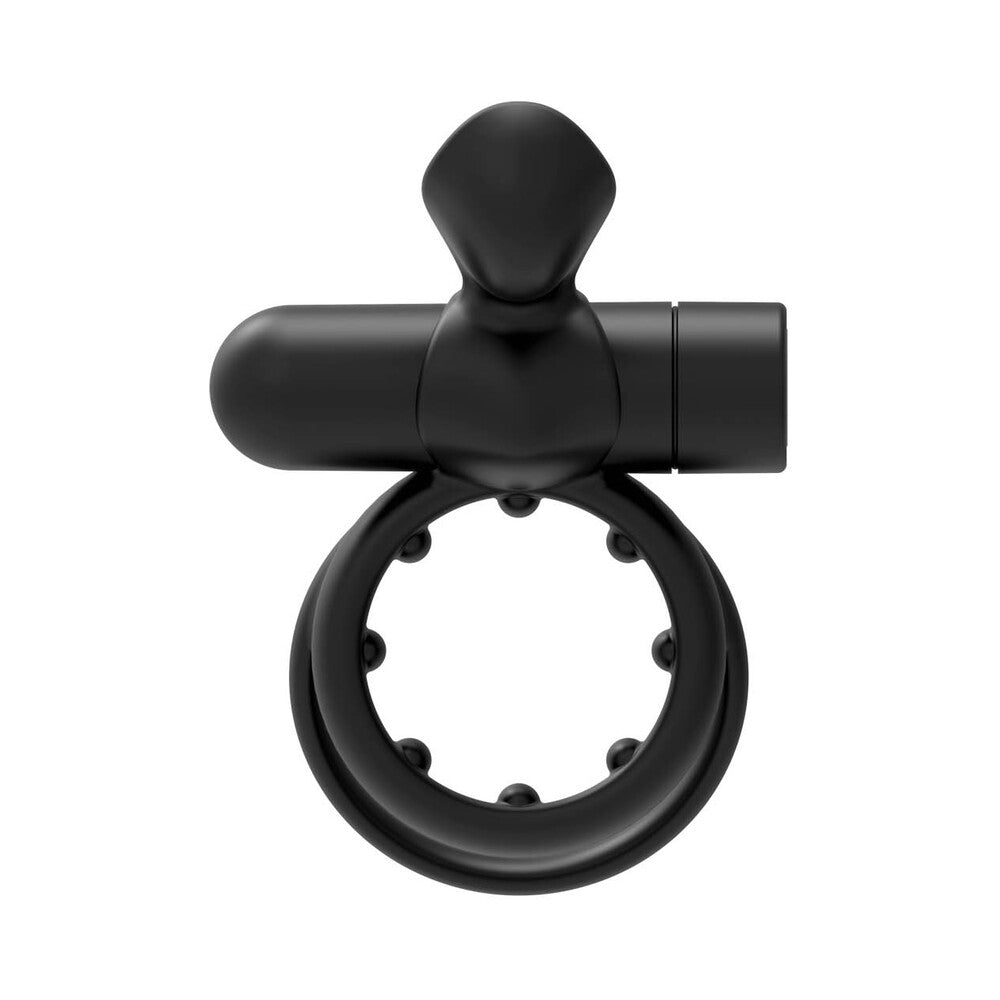 Forto Pointer Rechargeable Silicone Vibrating Dual Cockring with External Stimulator - Black