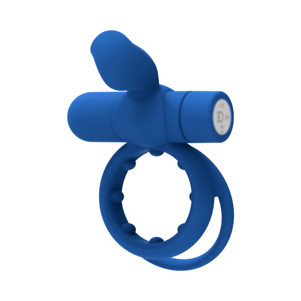 Forto Pointer Rechargeable Silicone Vibrating Dual Cockring with External Stimulator – Blue