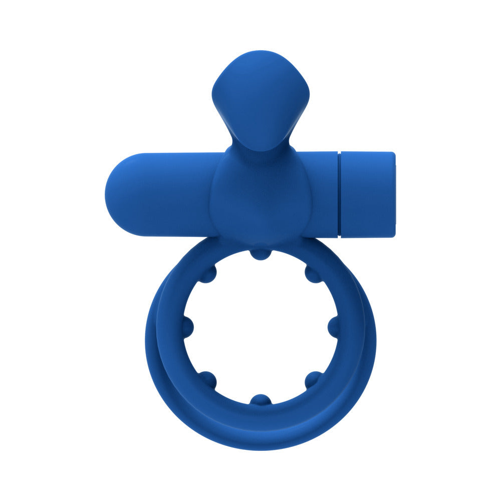 Forto Pointer Rechargeable Silicone Vibrating Dual Cockring with External Stimulator – Blue