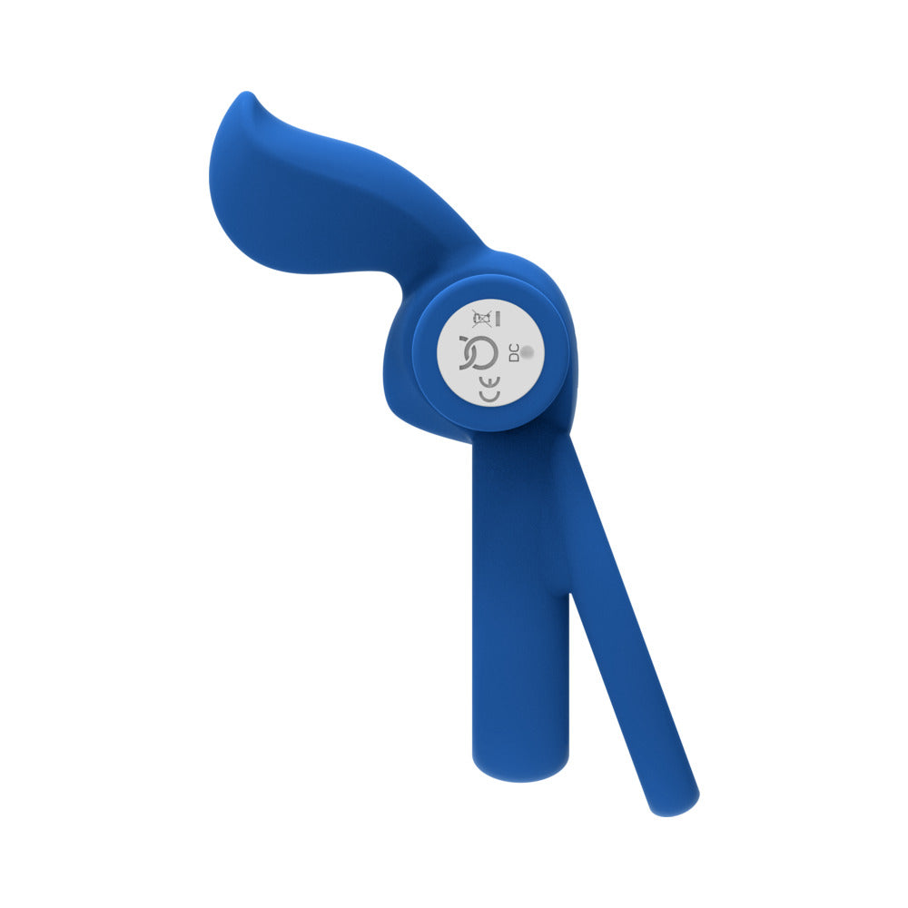 Forto Pointer Rechargeable Silicone Vibrating Dual Cockring with External Stimulator – Blue
