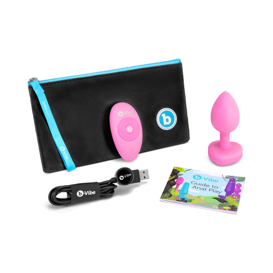 b-Vibe Vibrating Heart Anal Plug with Heart-Shaped Jewel Base – Pink