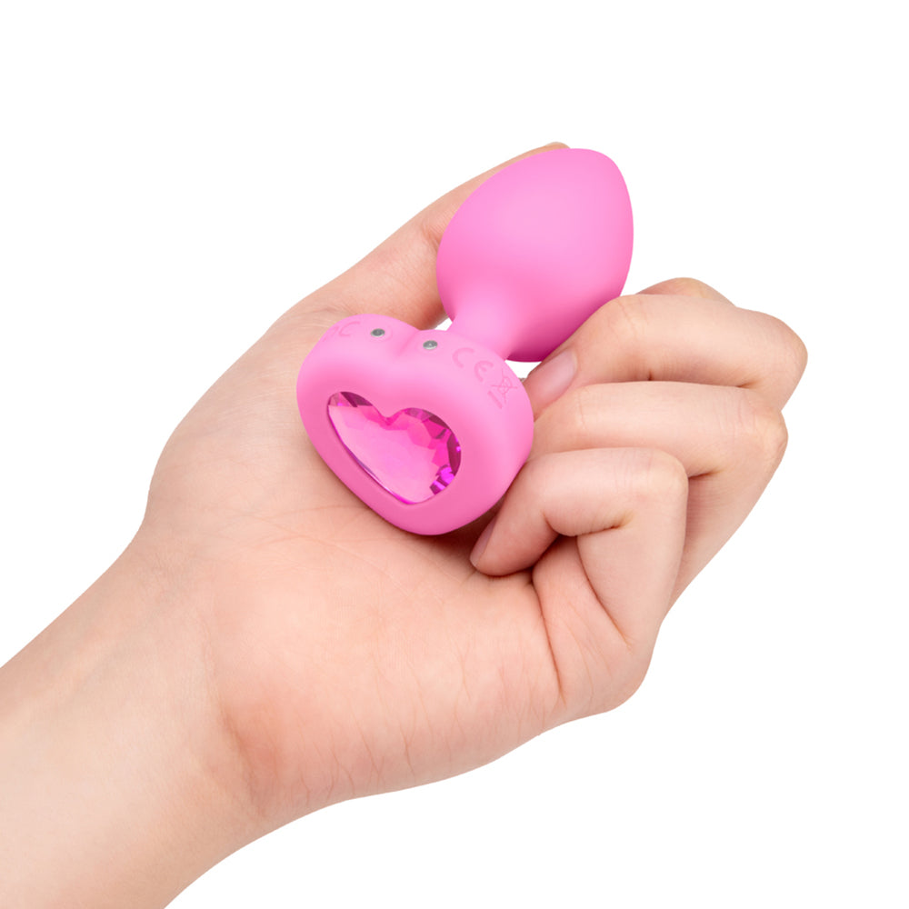 b-Vibe Vibrating Heart Anal Plug with Heart-Shaped Jewel Base – Pink