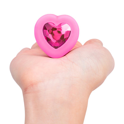 b-Vibe Vibrating Heart Anal Plug with Heart-Shaped Jewel Base – Pink