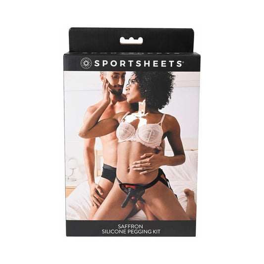Sportsheets Saffron Silicone Pegging Kit with Adjustable Strap-On Harness and 5 in. Dildo - Black