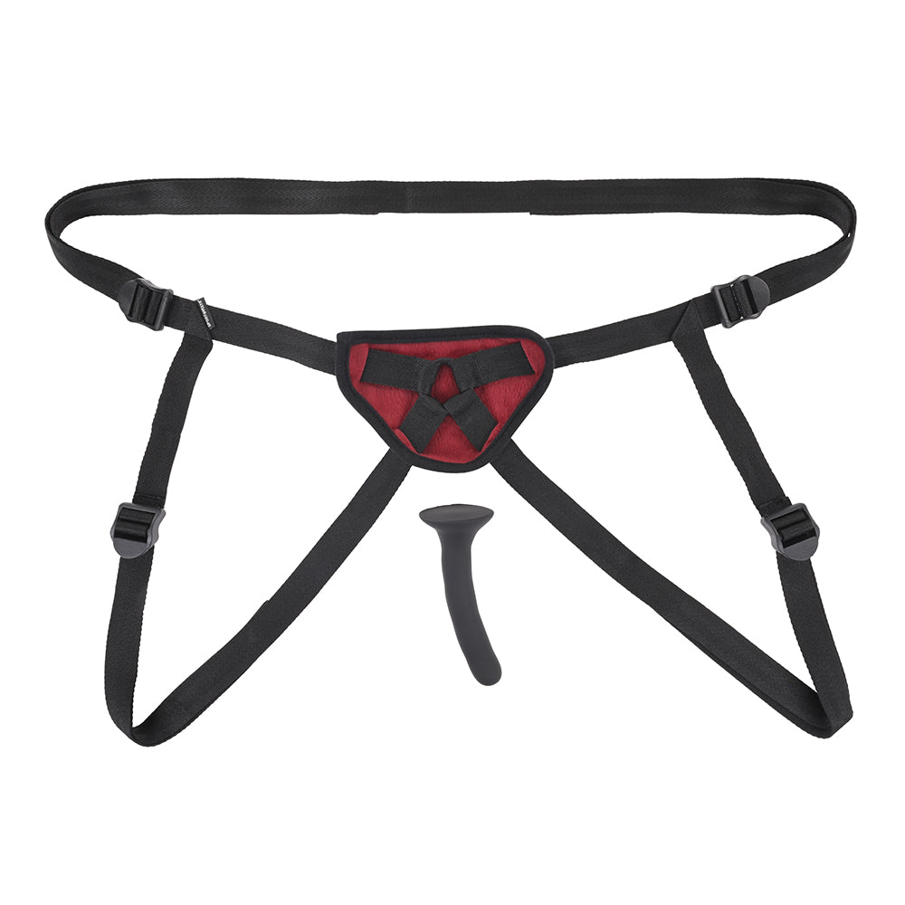 Sportsheets Saffron Silicone Pegging Kit with Adjustable Strap-On Harness and 5 in. Dildo - Black