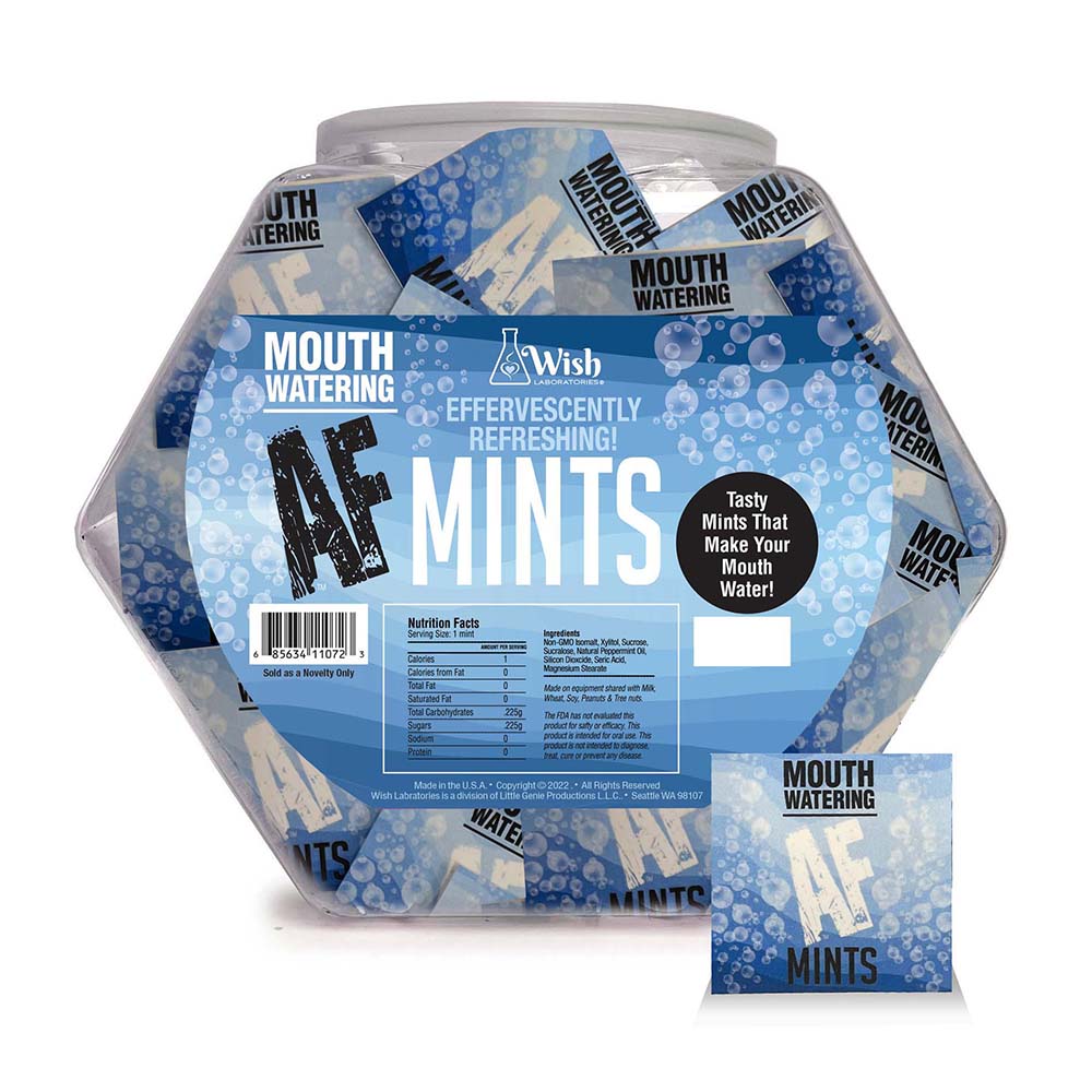 Little Genie Mouth Watering AF Effervescent Mints 100-Piece Fishbowl Display - Blue