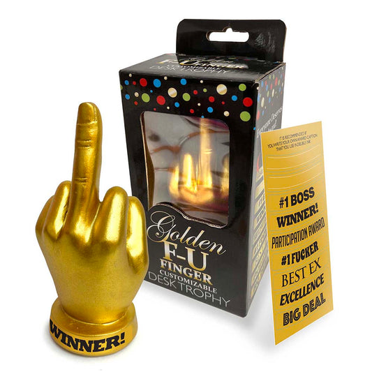 Little Genie Golden F-U Finger Trophy – Customizable Award – 6 Inch – Gold