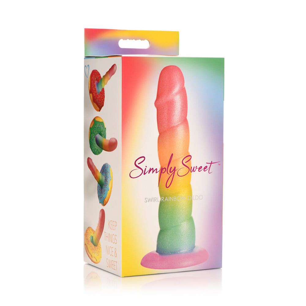 Simply Sweet Swirl 6.5 in. Silicone Dildo with Suction Cup – Rainbow