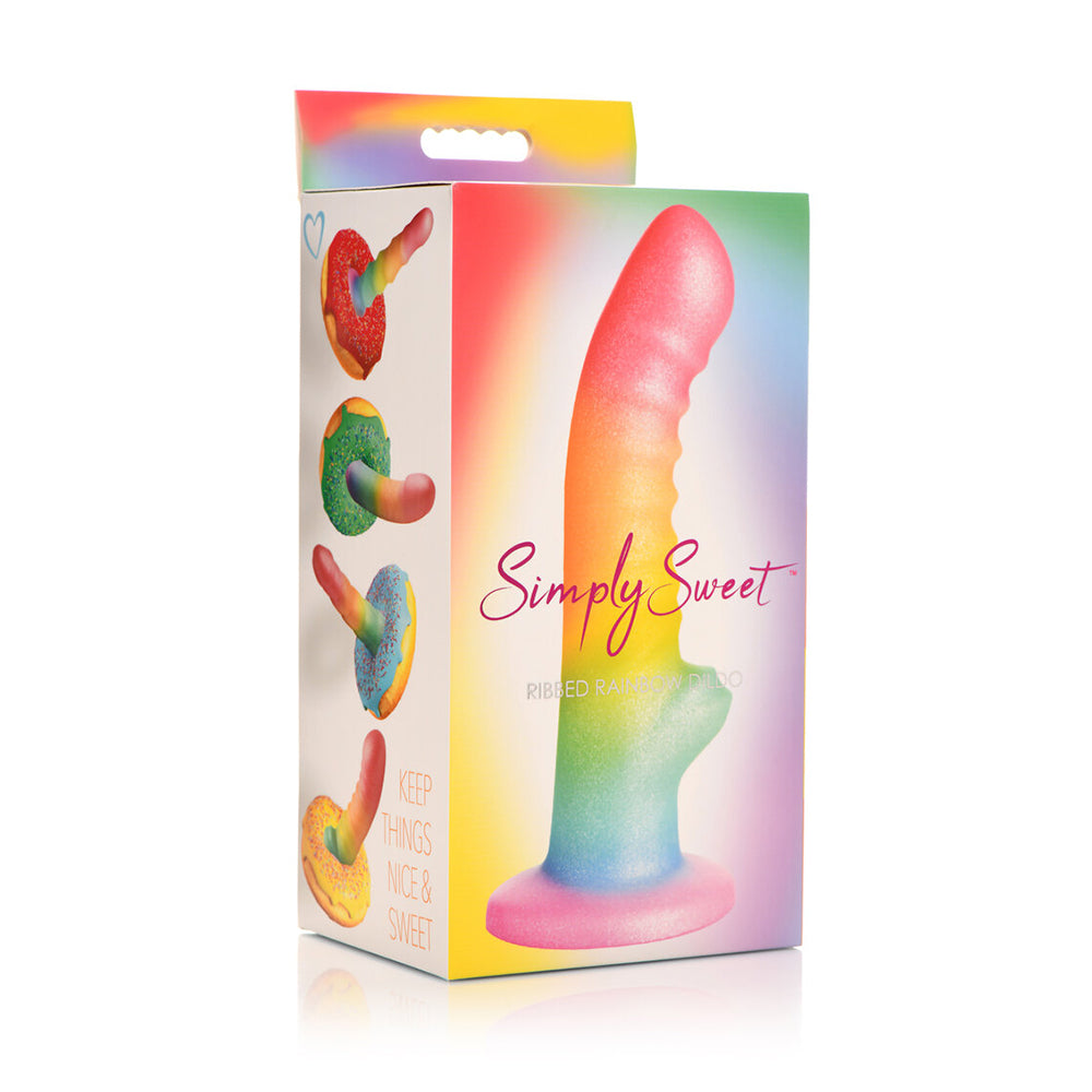 Curve Novelties Simply Sweet Ribbed Silicone Dildo – Rainbow